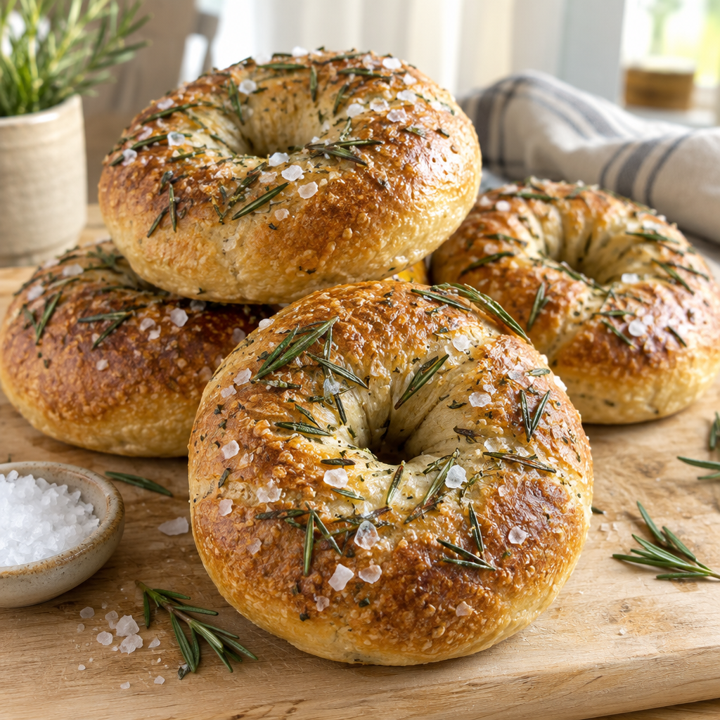 Rosemary sea salt sourdough bagels
