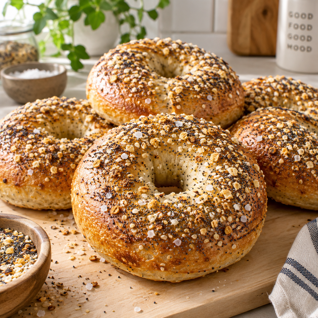 Everything seasoned sourdough bagels